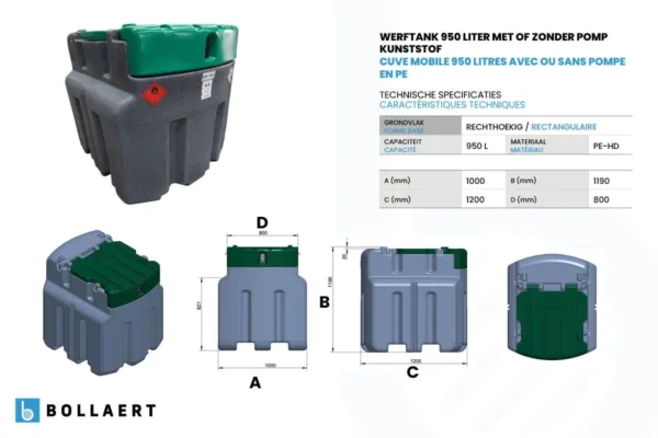 Citerne mazout mobile PE-HD - 950 litres - avec ou sans pompe 10