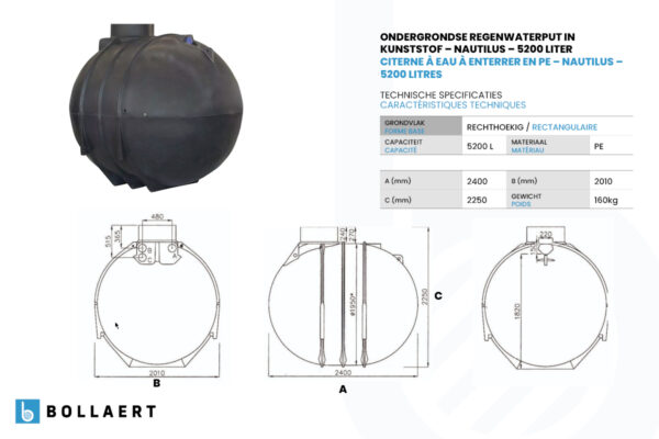Citerne à eau à enterrer en PE – NAUTILUS – 5200 litres