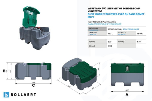 Citerne mazout mobile PE-HD – 250 litres – avec ou sans pompe technical
