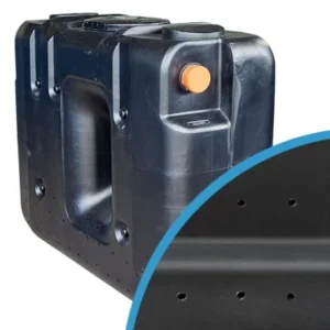 Détail d'un puits perdu en polyéthylène avec des détails sur les perforations pour l'infiltration des eaux usées