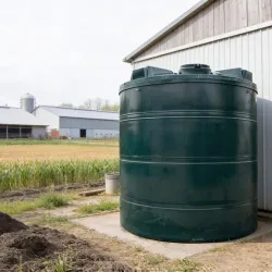 Grande cuve de stockage sur une exploitation agricole, régie par la législation citerne à mazout région wallonne pour les volumes de 25 000 litres et plus.
