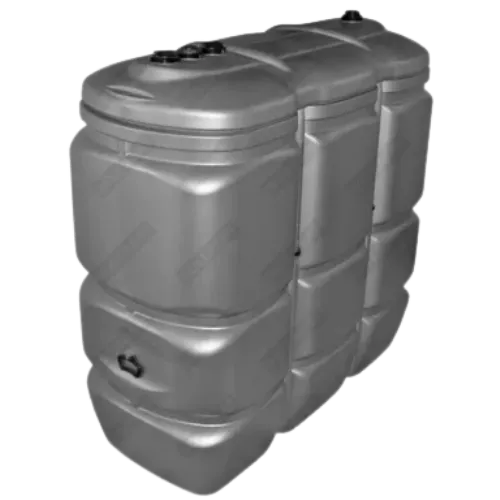 Location cuve à mazout 1500 litres en polyéthylène gris résistante aux UV pour un usage extérieur.