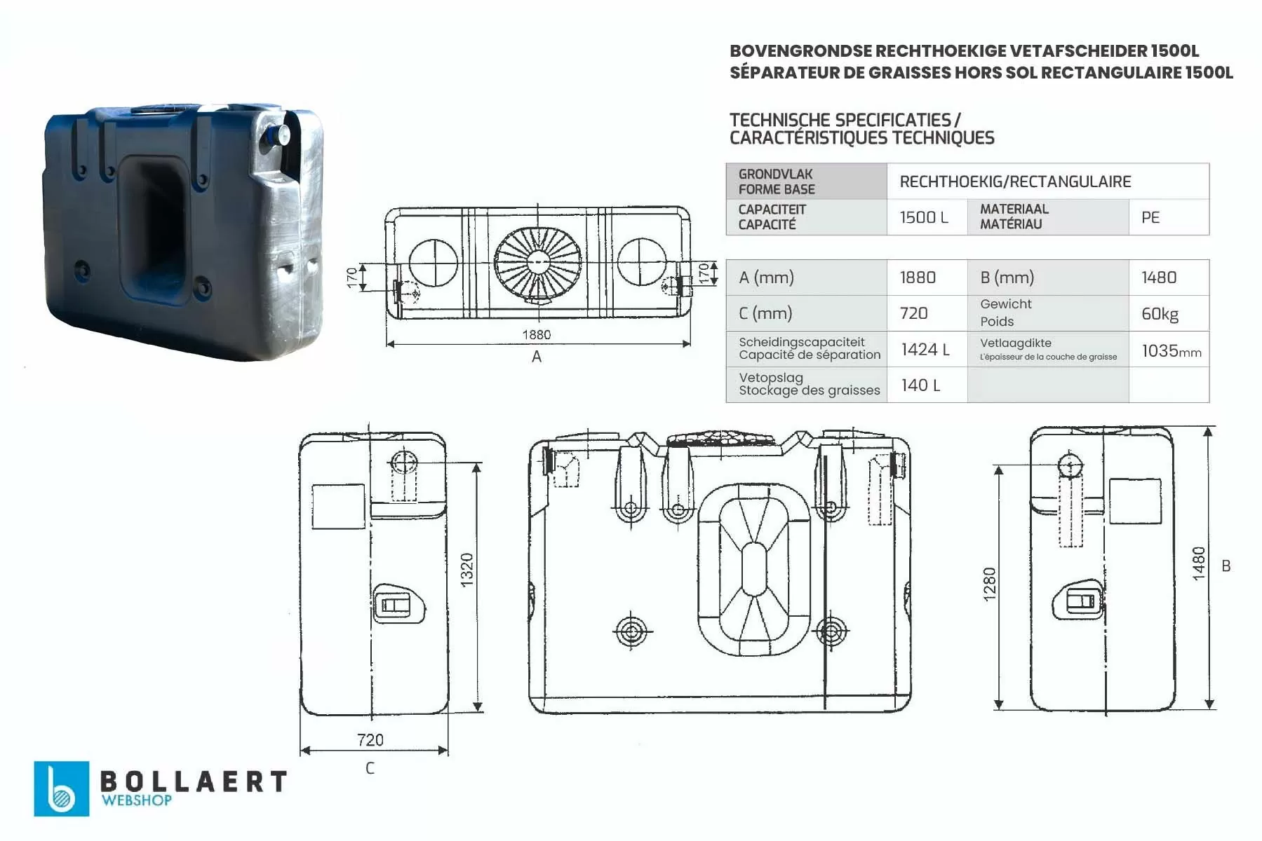 Dégraisseur 1 500 litres hors sol - fiche technique
