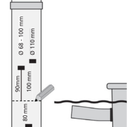 Schéma des dimensions pour installer un filtre eau de pluie dans une descente d’eau pluviale vers la citerne.