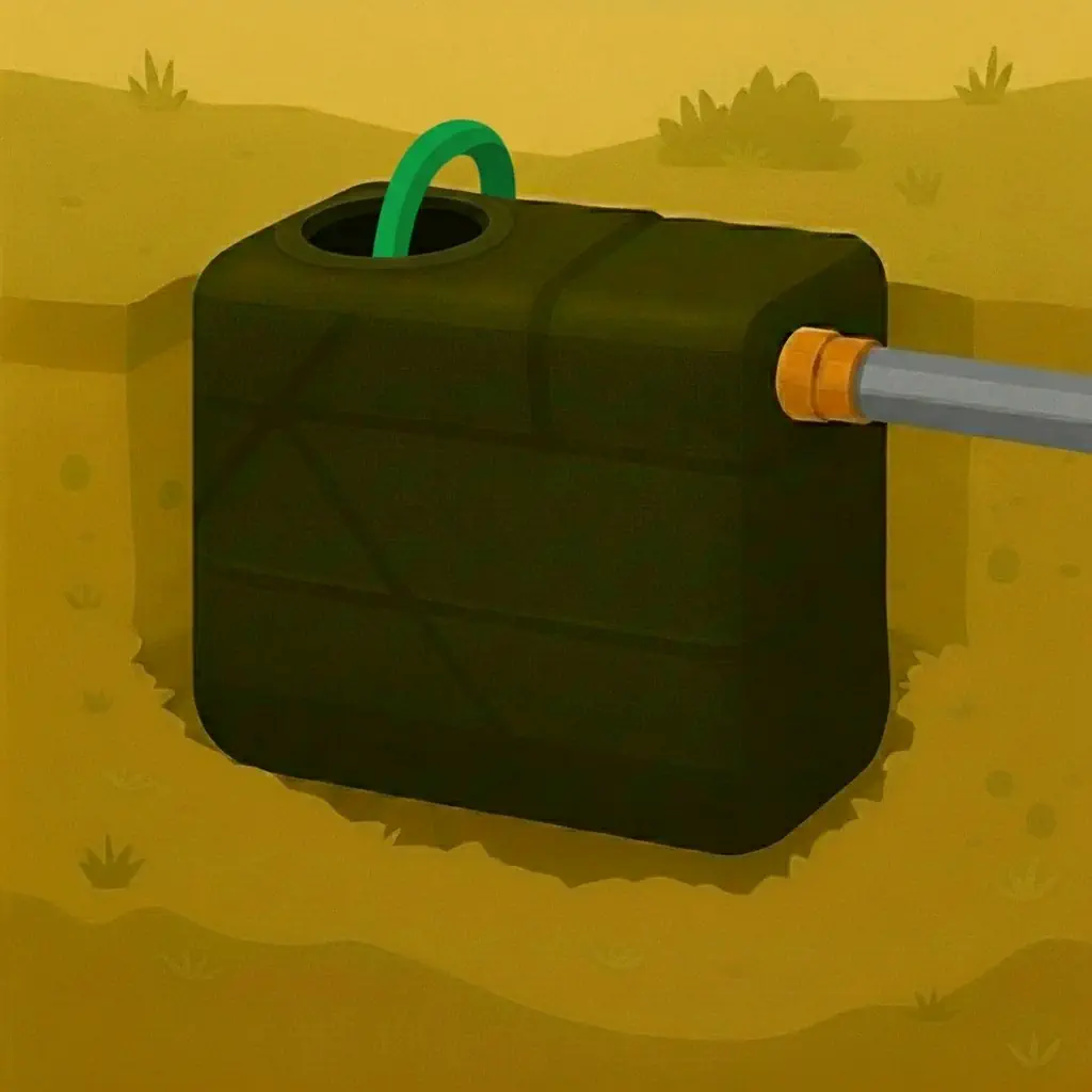 Remplissage d'eau d'un séparateur de graisse enterré pour équilibrer la pression avant le remblaiement.