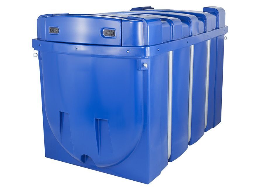 Cuve mazout avec pompe 2500 litres bleue, couvercle fermé