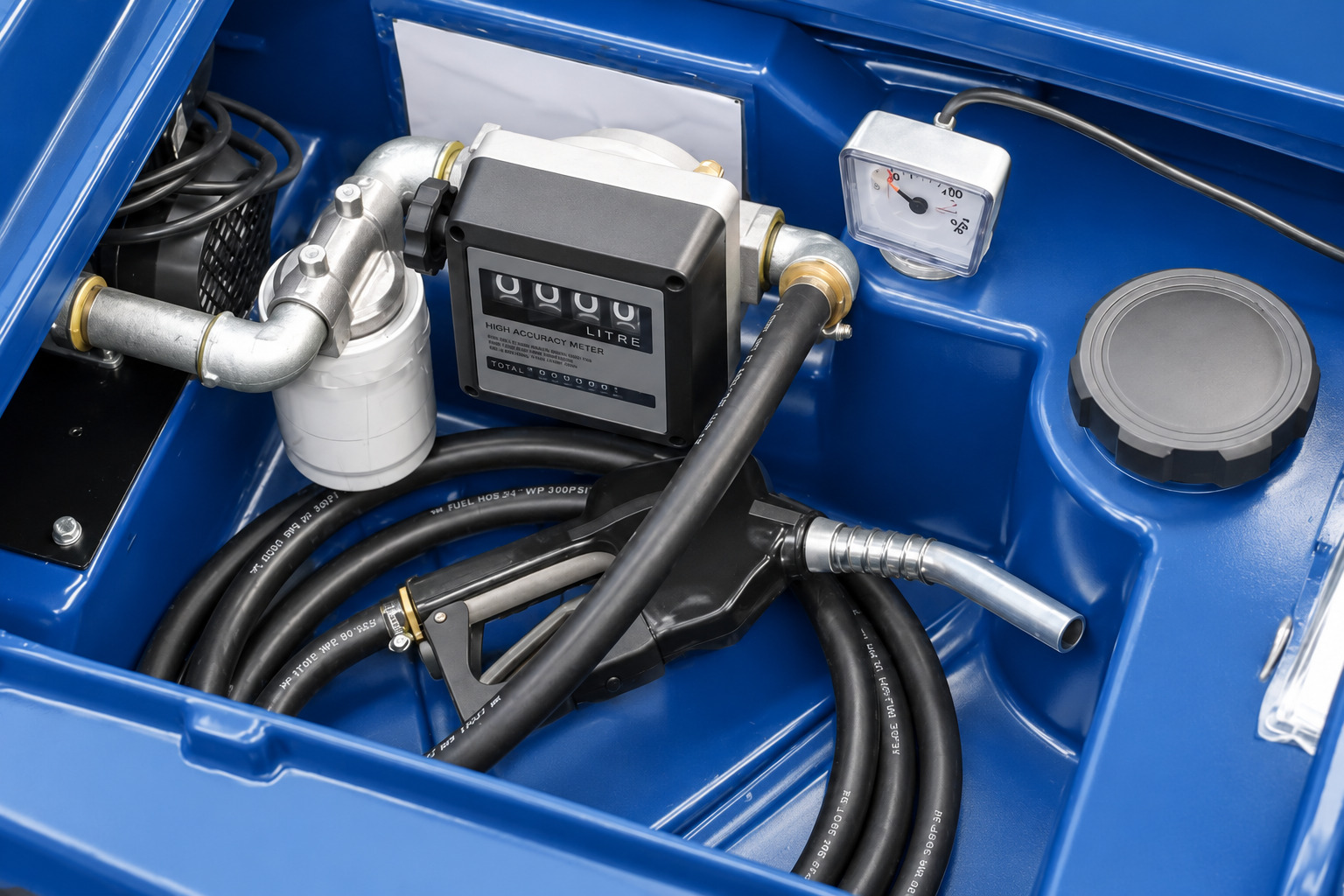 Armoire de la cuve mazout avec pompe 2500 litres bleue